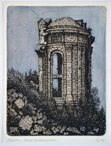 Alex Dose, Ruine Frauenkirche Dresden, Radierung coloriert, signiert, Dresden, Gotha, Erfurt