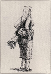 Alex Dose, Frau mit Blumen, Radierung, Dresden, Gotha, Erfurt